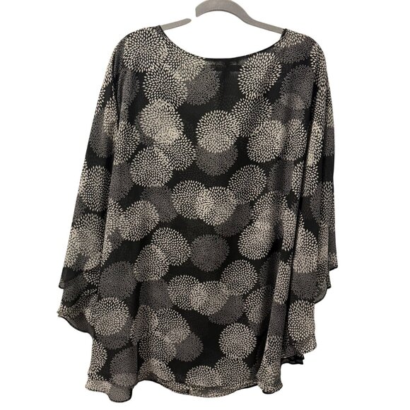Dressbarn Womens Floral Burst Chiffon Blouse Black White Plus Size 3X - Picture 10 of 12